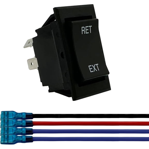 Momentary Reverse Polarity Rocker Switch with Wires for RV Tongue Trailer Stabilizer, Motor Control - 20 Amp 12V DC, DPDT, Power Toggle Jack Switch (4 Pin, 1 Pack)