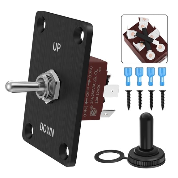 Momentary Reverse Polarity Switch 12V DC Polarity Reversing Switch Waterproof with Up Down Mounting Panel 12 Volt DPDT Toggle Switch 3 Position RV Jack Switch for Motor Control