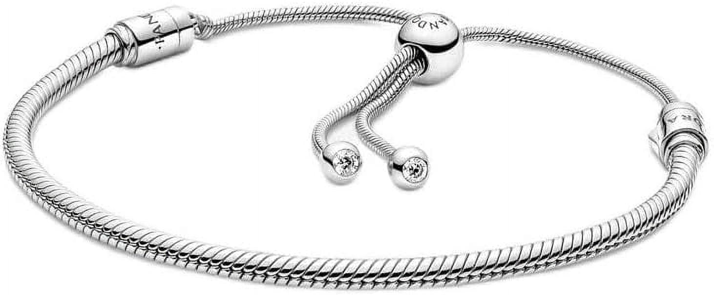 PAN-DORA Moments Snake Chain Slider Bracelet - Charm Bracelet for Women - Sterling Silver with Clear Cubic Zirconia - 11" - With Gift Box