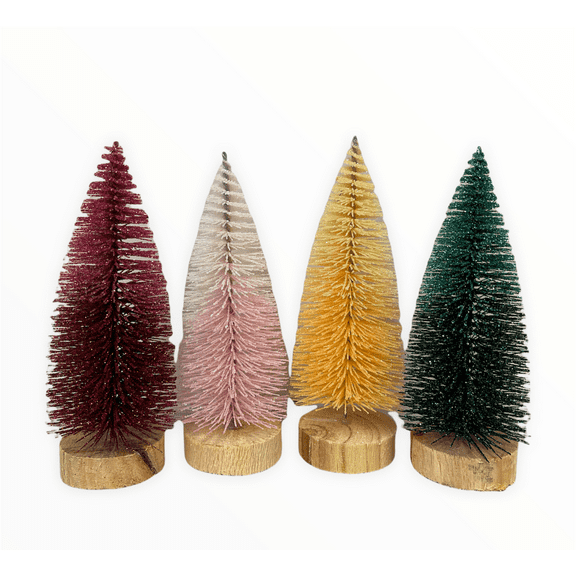 Momentum Bottle Brush Mini Ombre Glittered Christmas Trees, 6 in. x 2 in.; Set of 4 Colors