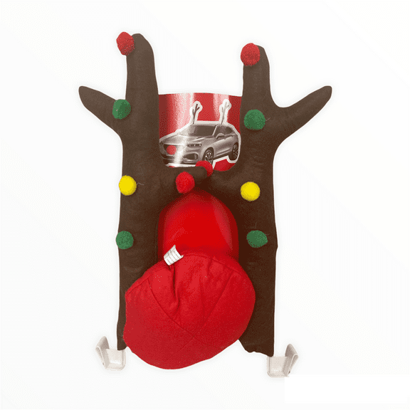 Momentum Brand 17" Reindeer Pom Pom Antler Holiday Car Accessories Set; Durable kit consists of two 17 antlers with window clip and one 7" Red Fabric Nose