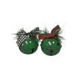 thumbnail image 1 of Momentum Brand 3 in. Green Metal Jingle Bell Ornaments with Pine Buffalo Plaid Bow Accents; Set of 2 Black and Red Color Bow, 1 of 2