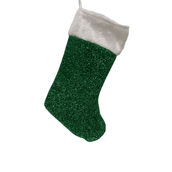 Momentum Brand Christmas Happy Holiday 16" Tinsel Stocking; Green Color