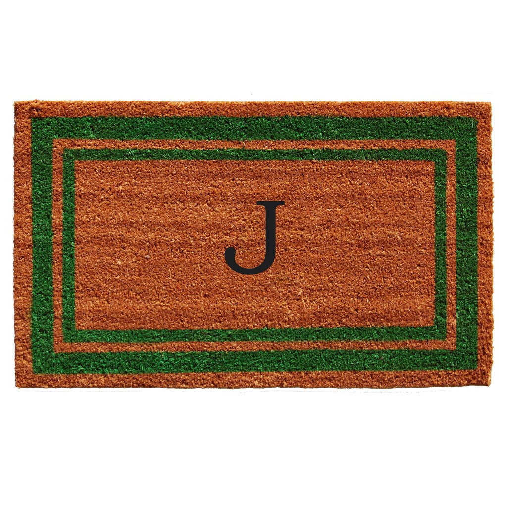 Momentum Mats Green Border Monogram Doormat (1'6 x 2'6)