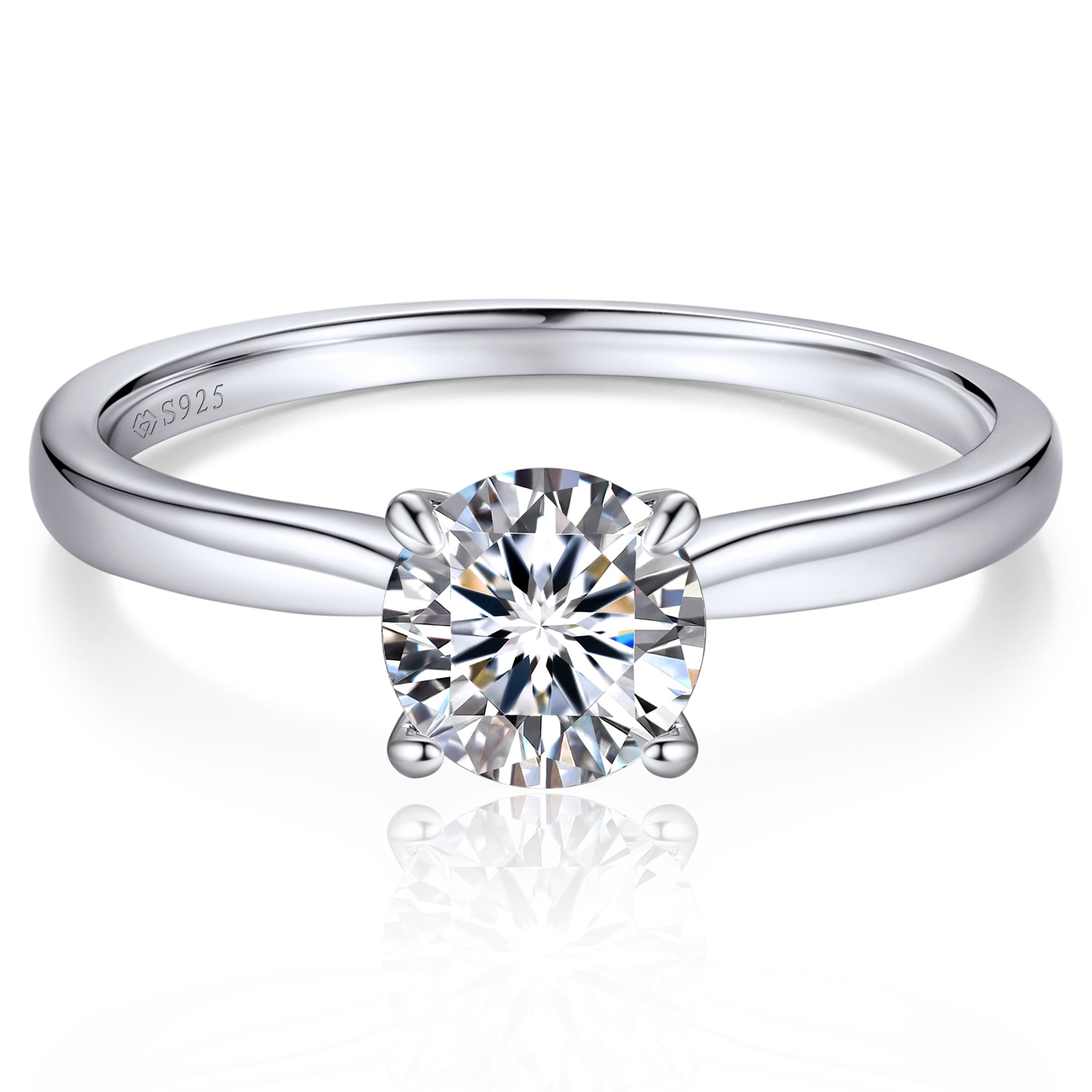 Momentwish 1 Carat Moissanite Engagement Ring - D Color VVS1 Simulated Diamond Bridal Rings Sterling Silver Promise Wedding Band for Women