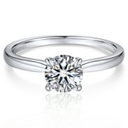 Momentwish 1 Carat Moissanite Engagement Ring for Women - Simulated Diamond Wedding Rings Sterling Silver Valentines Day Gift Size7