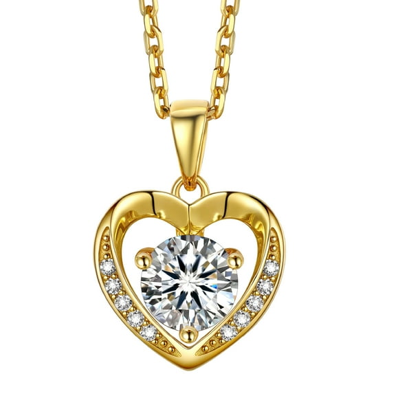 Momentwish 1 Carat Simulated Diamond Necklace for Women 14K Gold Plated Moissanite Heart Pendant Birthday Valentines Day Gifts