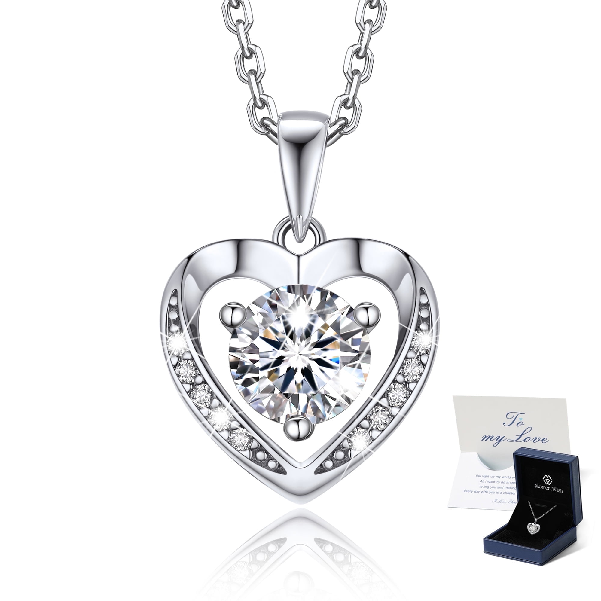 Walmart promo code:  MomentWish Hypoallergenic 1 Carat Round Cut Heart Shaped Moissanite Pendant Necklace for Women