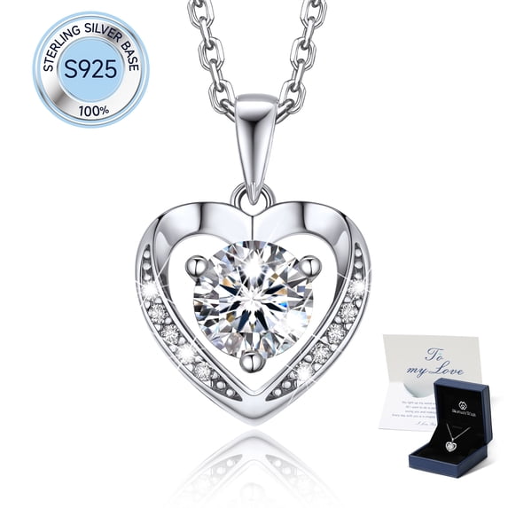 Momentwish 1 Carat Moissanite Heart Necklace for Women 925 Sterling Silver Christmas Valentines Mother's Day Gifts for Mom Wife
