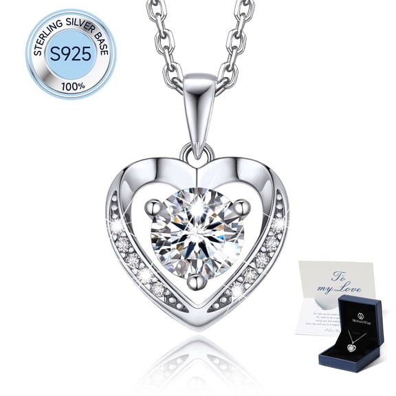 Momentwish 1 Carat Moissanite Heart Necklace for Women 925 Sterling Silver Christmas Valentines Mother's Day Gifts for Mom Wife