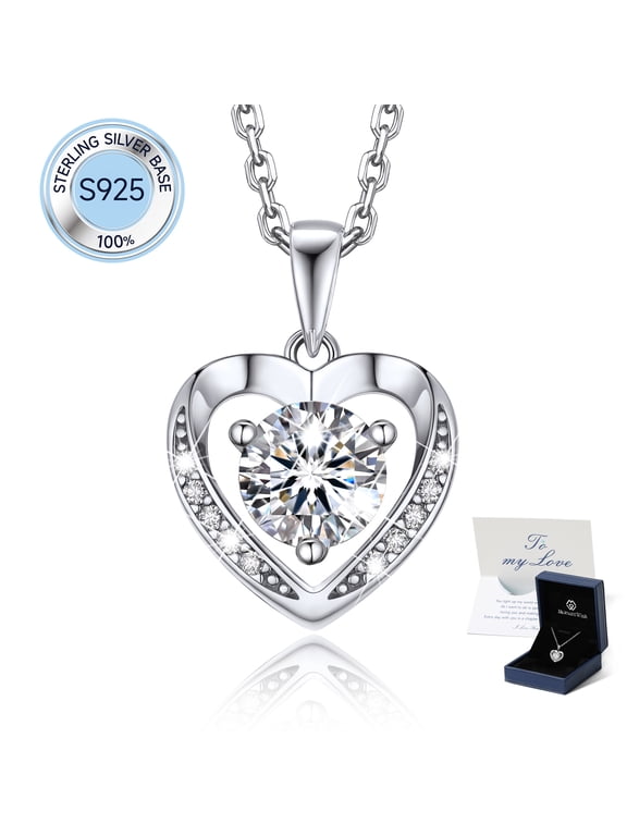 1 Carat Moissanite Heart Pendant Necklace for Women 925 Sterling Silver Christmas Valentines Mother's Day Gifts for Mom Wife