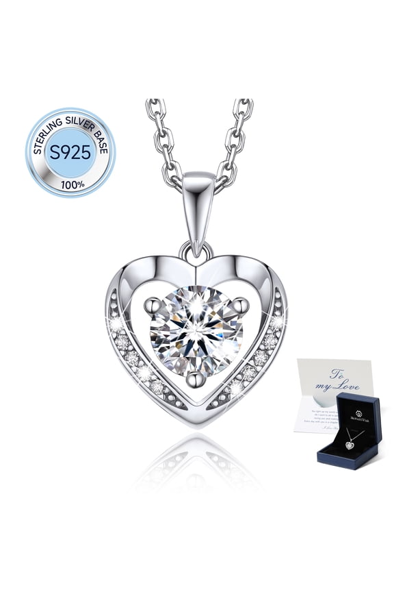 1 Carat Moissanite Heart Necklace for Women 925 Sterling Silver Christmas Valentines Mother's Day Gifts for Mom Wife