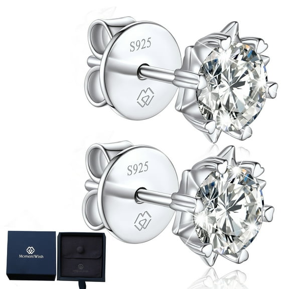 Momentwish 1 Carat Moissanite Earrings for Women Lab Created Diamond Earring Sterling Silver Studs Valentine's Day Gift