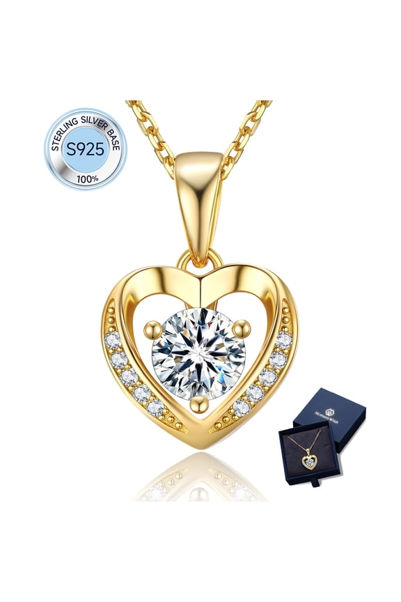 Heart Necklace for Women 14K Gold Plated Moissanite Pendant Necklaces Anniversaries Valentines Mother's Day Gifts