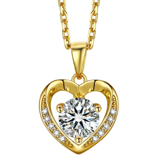 Momentwish Simulated Diamond Heart Necklace for Women 14K Gold Plated Moissanite Pendant Necklace Anniversaries Valentines Day Gifts