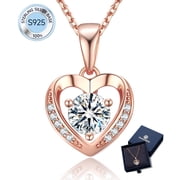 Momentwish 0.5 Carat Moissanite Heart Pendant Necklace 14K Rose Gold Plated Simulated Diamond Jewelry Gift for Women