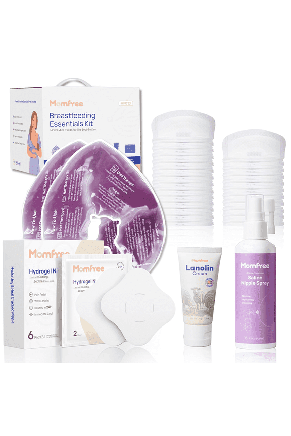 Breastfeeding Essentials Kit for Nursing Moms,60 Piece Gift Set with Reusable Hot and Cold Breast Therapy Packs,Hydrogel Nipple Pads,Nursing Pads