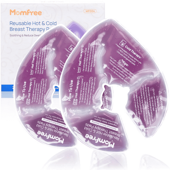 Momfree Large Breast Therapy Packs, Hot and Cold Breast Pads with 2 Soft Covers, Reusable Cooling Gel Packs are Breastfeeding Essentials, Relieve Clogged Ducts,Nipple Pain,Engorgement