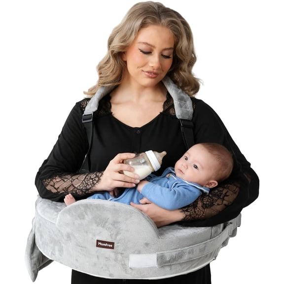 Momfree Nursing Pillow - All Around Lumbar & Arm Support, Safety Fence, Firm & Springy Memory Foam, Ergonomic Breastfeeding Pillow with Adjustable Waist Strap, Removable Cover, Hypoallergenic