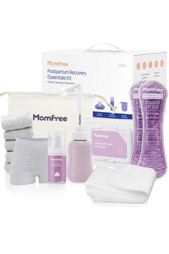 Postpartum Recovery Kit, 7 Piece, Peri Bottle, Disposable Underwear, Witch Hazel Liners, Soothing Pads, Perineal Foam, Hospital Bag Essentials