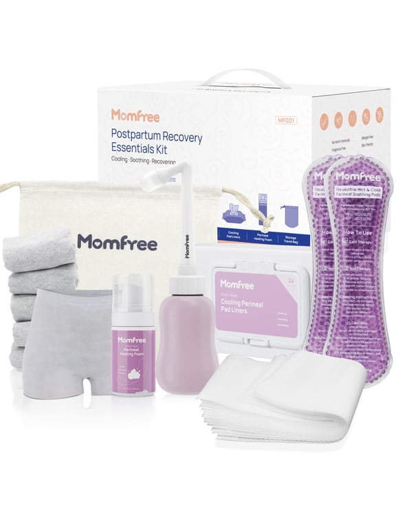 7‑in‑1 Postpartum Recovery Essentials Kit, Hospital Bag Supplies for Labor & Delivery, Peri Bottle, Perineal Healing Foam, Cooling Pad Liners, Disposable Underwear & Storage Bag