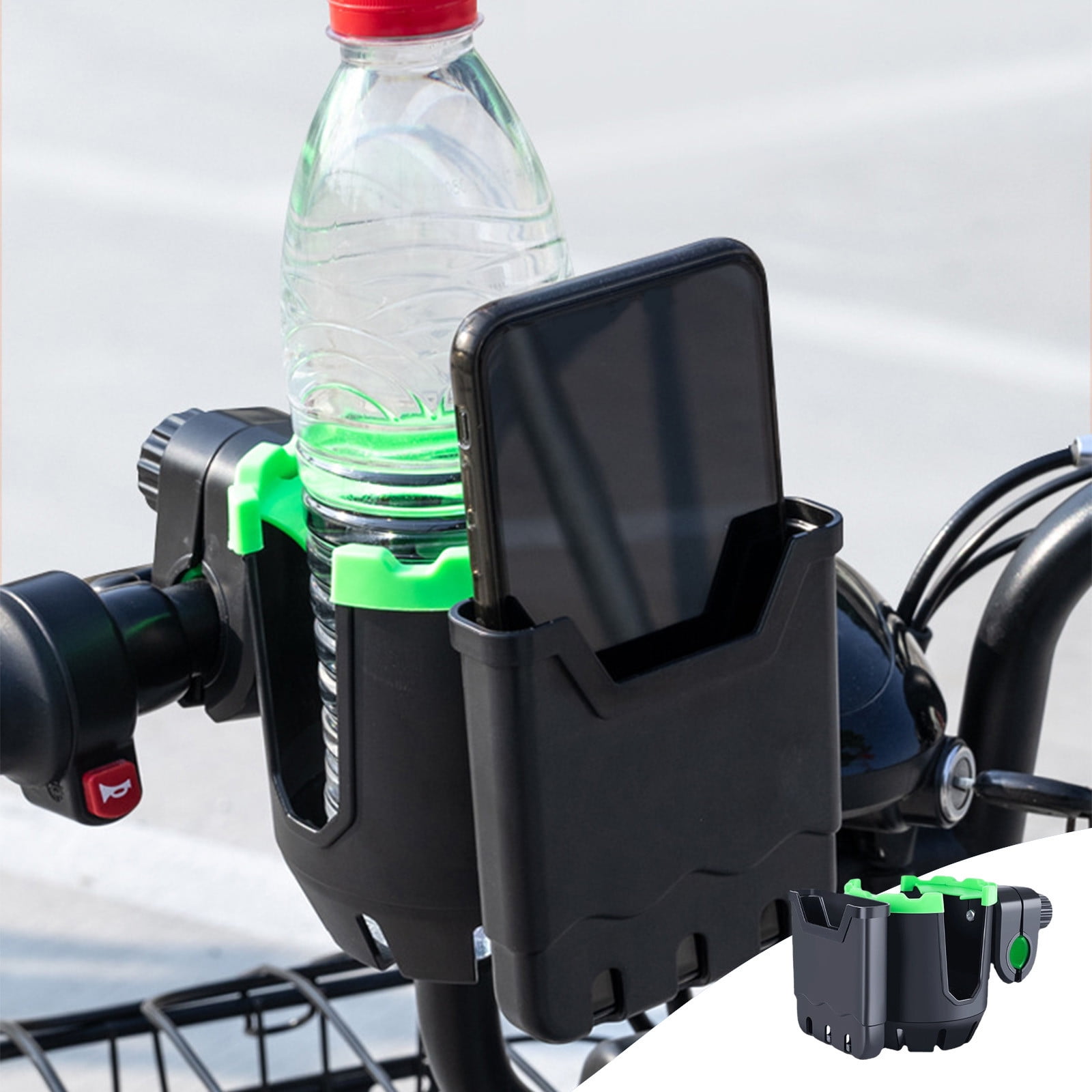 Kemimoto Bike Cup Holder Bike Water Bottle Holder Bicycle Handlebar Drink Holder with Mesh Pockets Phone Bag for Cruiser Mountain Bike Scooter Folding Road Bike Wheelchair 2 Pack Walmart
