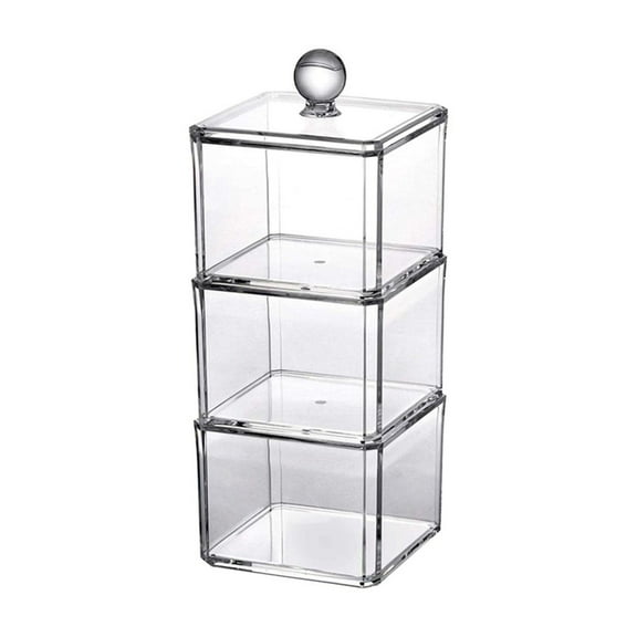Momihoom 3-Tier Clear Plastic Storage Box with Lid, Stackable Organizer for Makeup Pads and Accessories