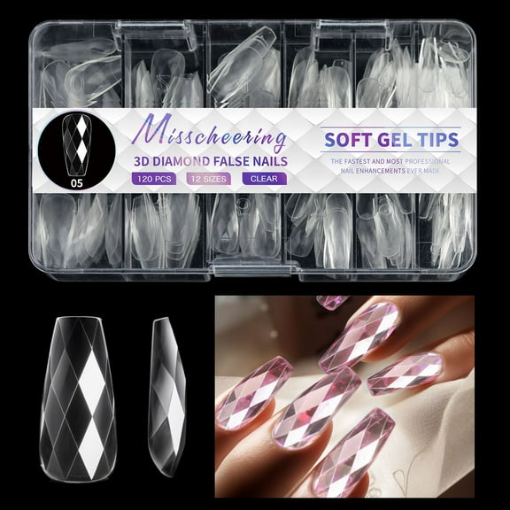 Momihoom 3D Shape Nail Tips Stiletto Nail Tips Soft Gel Pre-Shaped Full Cover Clear Acrylic Fake Nails Press on False Nail Tips for Nail Extension Salon Manicure Home