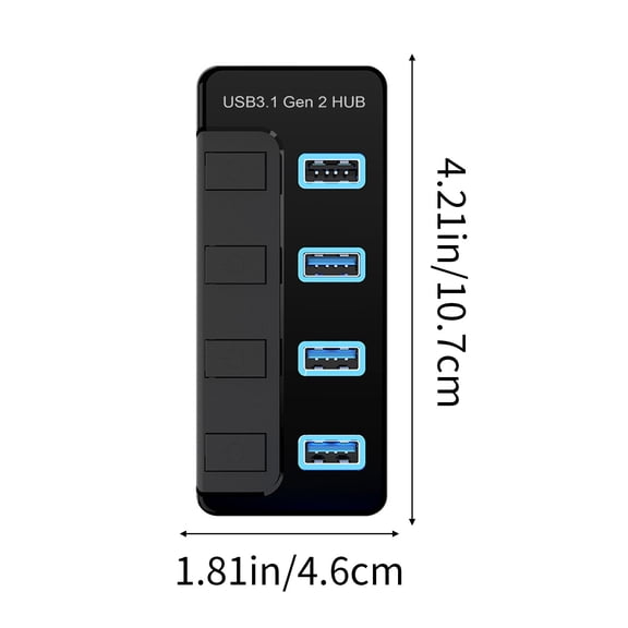 Momihoom 4-Port USB 3.2 Gen 2 Hub with 10Gbps Data Transfer, Individual Switches, and 5V Power Supply