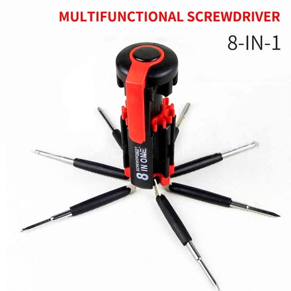 Momihoom 8-in-1 Multifunctional Screwdriver Set with Flashlight, Red and Black 8.07-Inch Folding Tool