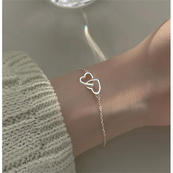 Momihoom 925 Sterling Silver Bracelet Simple Adjustable Bangle Love Heart Bracelets for Womens Girls Cubic Zirconia Birthstone Crystal Eternity Bangle Bracelets