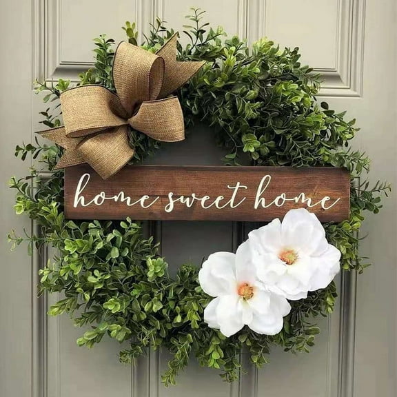 Momihoom Artificial Eucalyptus Wreath for Front Door Small Spring Summer Wreath Little Green Leaves Wreath for Farmhouse Festival Celebration Party Home Porch Decor