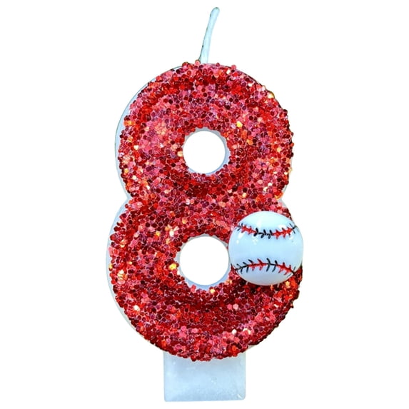 Momihoom Baseball Themed Glitter Number Candle, Birthday Cake Topper for Sports Fans & Party Decorations