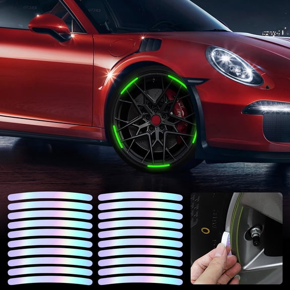 Momihoom Car Reflective Wheel Hub Stickers, Night Safety Warning Luminous Anti-Collision Stickers, Car Personalized Creative Decorative Reflective Strip, Universal for Most Cars