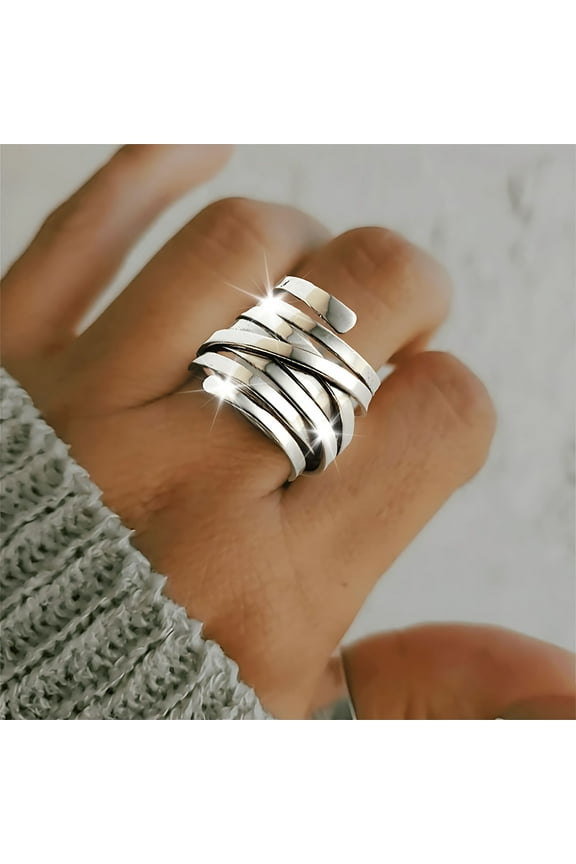 Momihoom Chunky Silver Rings for Women Multilayer Wirecross Wide Band Ring Silver Statement Ring Minimalism Band Ring Jewelry Birthday