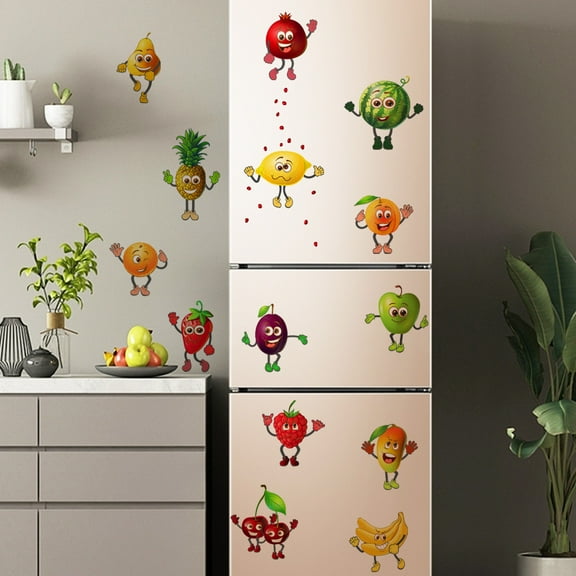 Momihoom Creative Fruit Party Cartoon Wall Sticker Kitchen Restaurant Refrigerator Decorative Wall Sticker Self-Adhesive Wall Sticker