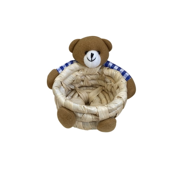 Momihoom Cute Teddy Bear Woven Storage Basket, Decorative Kids' Organizer for Nursery and Playroom, Handcrafted Small Basket for Toys and Snacks