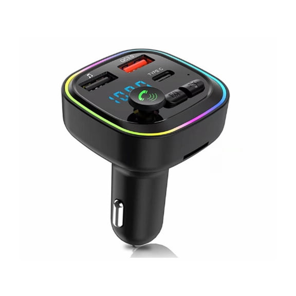 Momihoom Dual-Port Car Charger Bluetooth 5.0 FM Transmitter with Voltage Display and MP3 Player
