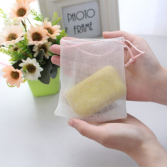 Momihoom Exfoliating Mesh Soap Saver Pouch Bag Sack Bubble Foam Net Bags with Drawstring Soap Bags Face Cleansing Foaming Nets for Shower Foaming and Drying
