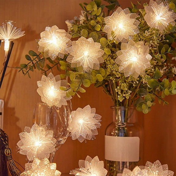 Momihoom Fiber Optic Flower String Lights Battery Operated , 10 LED Flower Garland Lights Firework Fairy Lights for Room Table Wedding Christmas Easter Décor