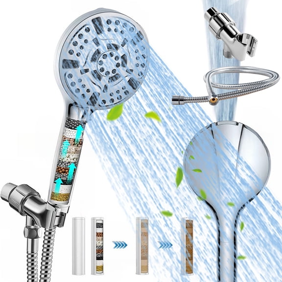 Momihoom Filtered Shower Head with Handheld, 10-Mode High Pressure Water Flow and 15 Layer Filters for Hard Water, Handheld Shower Head , Showerhead
