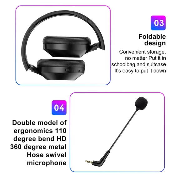 Momihoom Foldable Wireless Bluetooth Headset with 360° Rotating Mic, 40MM Speaker, and Ergonomic Design