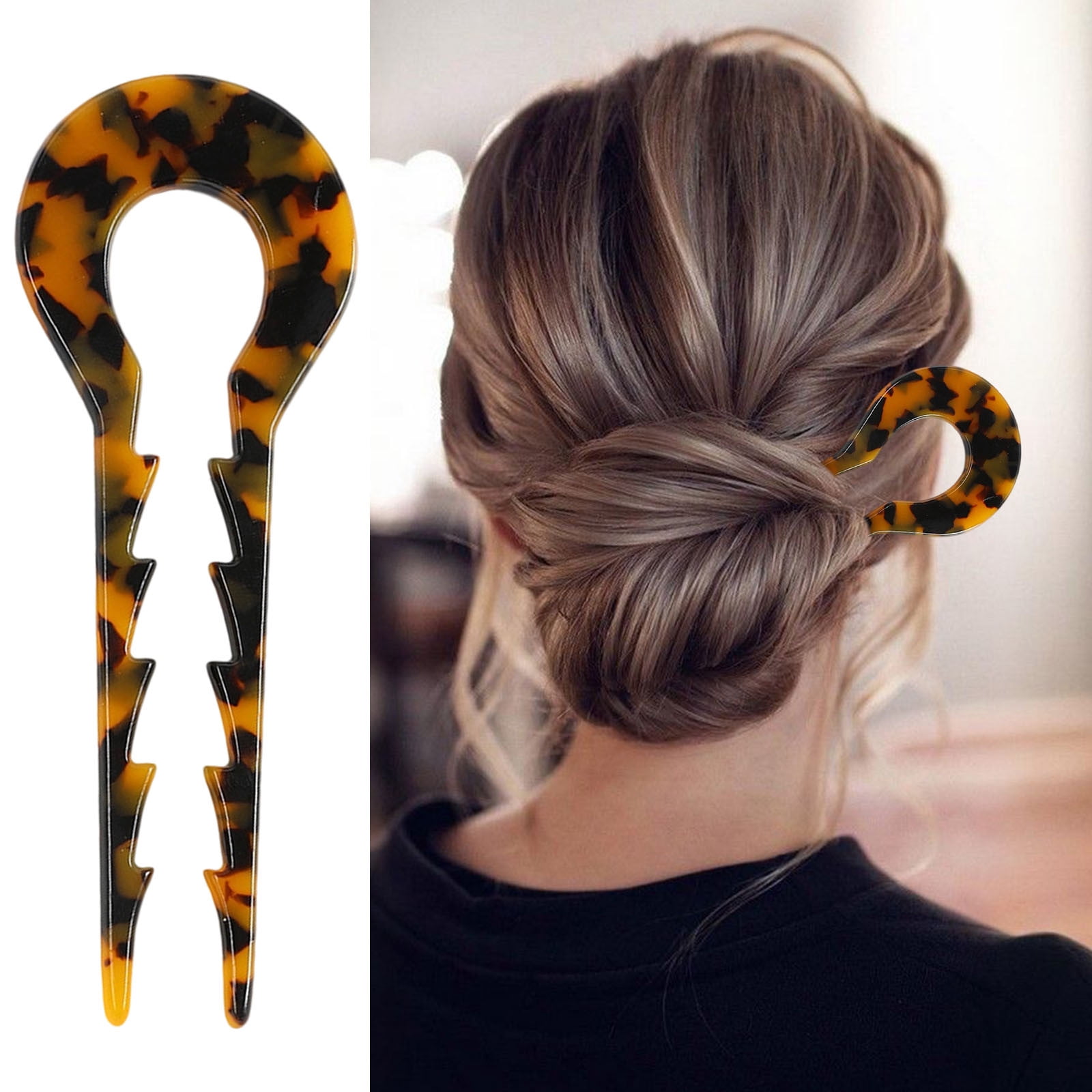 French Twist Bun Hair U Pin Tortoise Shell Celluloid with Crystal Embellishment Amazon.com : 2 Pack Benefree French Style Cellulose Acetate  main image 2