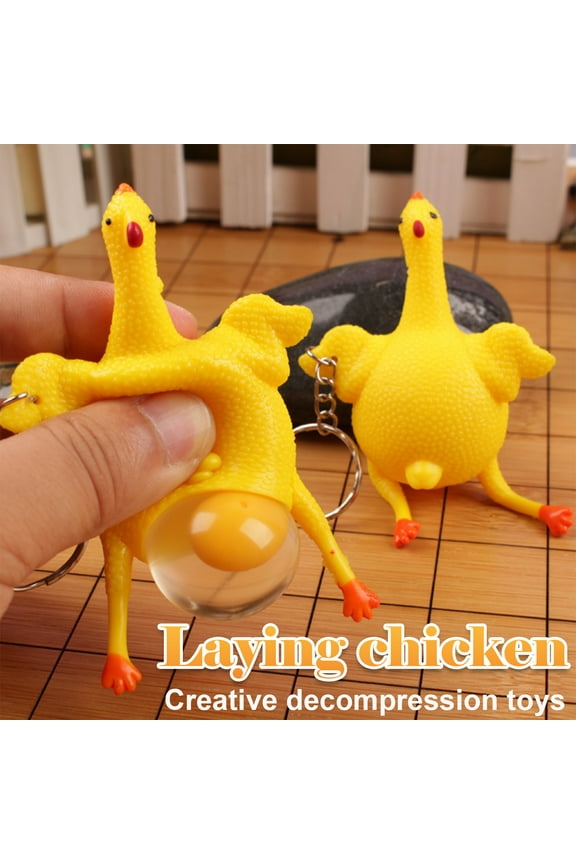 Momihoom Funny Rubber Chicken Keychain Novelty Laying Egg Chicken Toys Stress Relieve Toys Venting Anger Rubber Chicken Funny Chicken and Eggs for Releasing Stress