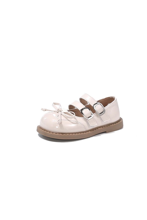 Momihoom Girls' Double Buckle Mary Jane Flats with Bow Accent, Dress Shoes for School and Special Occasions
