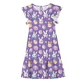 thumbnail image 1 of Momihoom Girls' Easter Bunny and Egg Print Ruffled Sleeve Tiered Dress - Festive A-Line Dress for Spring Celebrations, 1 of 7