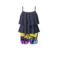 thumbnail image 1 of Momihoom Girls' Ruffled Two-Piece Swimsuit with Tropical Palm Print, Flowy Tank Top and Shorts Set for Beach and Pool Days, 1 of 7