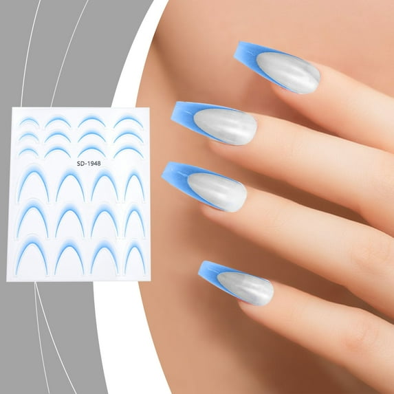 Momihoom Gradient Colorful French Line Nail Art Stickers - 3D Self-Adhesive Tips Guides, Stripe Curved Lines Designs Transfer Decals for DIY Stencil Tools