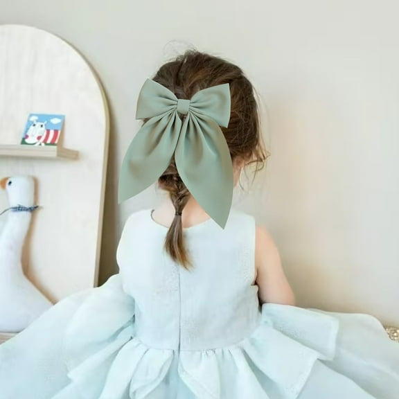 Momihoom Hair Clip - Big Hair Bow in Yellow Satin with Long Tail - Cute Hair Ribbon - French Hair Barrettes for Any Occasion