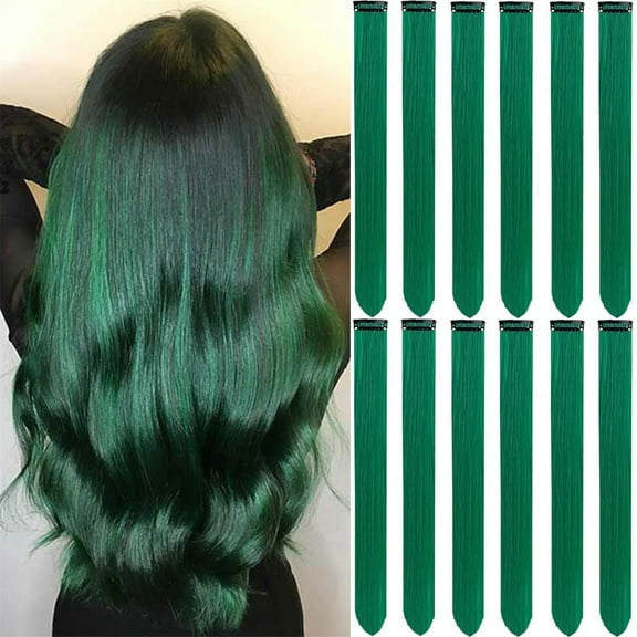 Momihoom Hair Extensions Clip in, Colored Party Highlights Extension Synthetic Hairpiece Straight